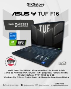 Asus Tuf F16. Core I7-13620h. 16gb RAM. 1tb SSD. Nvidia Rtx 4050 6GB. Nuevo Outlet