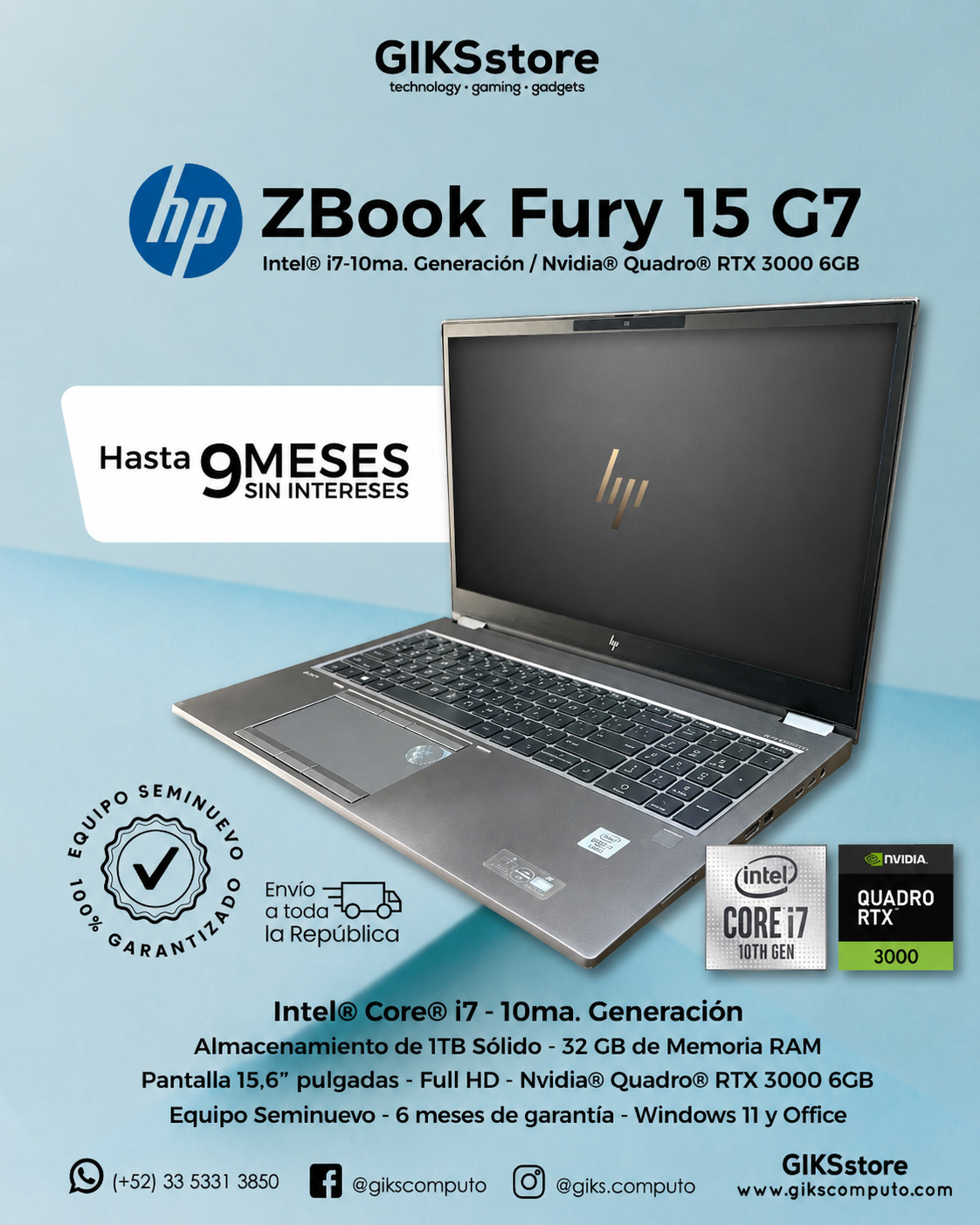 HP ZBook Fury 15 G7. Core i7. 32 GB RAM. 1TB SSD. Nvidia Quadro