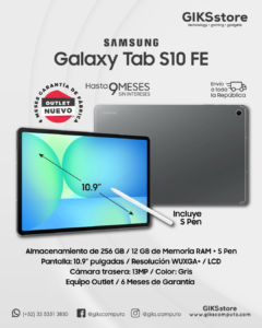 Samsung Galaxy Tab S10 FE. Pantalla 10.9”. 256 GB. 12 GB RAM. Color Gris. Nuevo Outlet