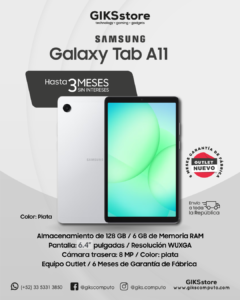 Samsung Galaxy Tab A11. Pantalla 6.4”. 128 GB. 6 GB RAM. Color Plata. Nuevo Outlet