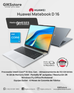 Huawei MateBook D 16.  Intel Core i5 | 16 GB RAM | 512 GB SSD | Pantalla 16” 2K | Nuevo Outlet