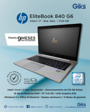 HP EliteBook 840 G6. Core i7 8va Gen. 16GB RAM. 512GB SSD. Semi Nuevo Premium