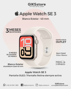 Apple Watch SE 3. GPS. 40 mm. Color Starlight. Nuevo Outlet