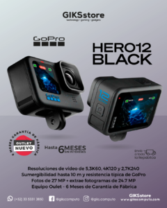 GoPro HERO12 Black. Cámara de Acción 5.3K Sumergible con HyperSmooth. Nuevo Outlet