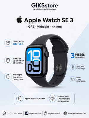 Apple Watch SE 3. 44 mm Color Negro Midnight. GPS. Nuevo Outlet