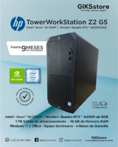 HP WorkStation Z2 G5. Intel Xeon Xeon W‑1250P. 16GB RAM. 1TB SSD. Nvidia RTX A2000 (6GB). Semi nuevo Premium