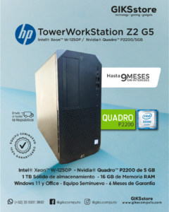 HP WorkStation Z2 G5. Xeon W‑1250P. 16GB RAM. 1TB SSD. NVIDIA Quadro P2200 (5GB). SEMI NUEVO PREMIUM