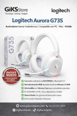 Audífonos Gamer Inalámbricos Logitech Aurora G735. Bluetooth. Bateria 50hrs. Nuevo Outlet