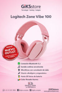 Audifonos Gamer Logitech Zone Vibe 100. Color Rosa Aurora. Bluetooth. Nuevo Outlet