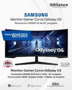 Monitor Gamer Curvo Samsung Odyssey G5 –  34" UWQHD. Nuevo Outlet