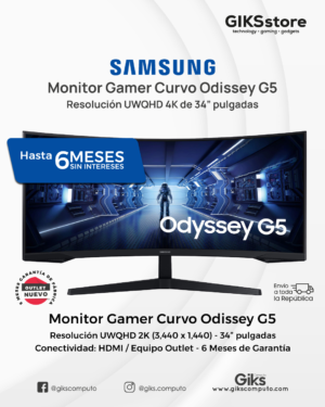 Monitor Gamer Curvo Samsung Odyssey G5 –  34" UWQHD. Nuevo Outlet