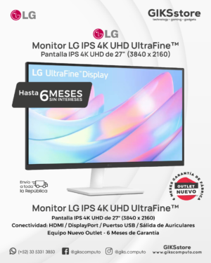 Monitor LG UltraFine 27". IPS. UHD 4K. Nuevo Outlet