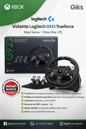 Volante Gamer Logitech G923 TrueForce. Para Xbox Series X/S, Xbox One, PC. Nuevo Outlet