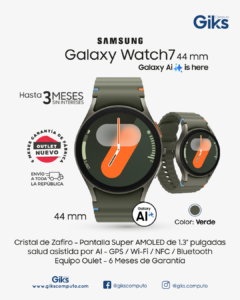 Smartwatch Samsung Galaxy Watch7 (44 mm). Galaxy AI. Cristal Zafiro. Super AMOLED 1.3". Nuevo Outlet