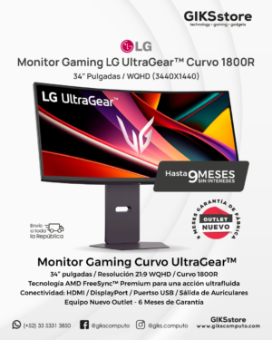 Monitor Gaming LG UltraGear 34” Curvo WQHD Ultrawide 160Hz. Nuevo outlet