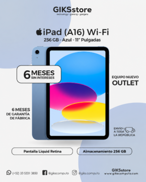 APPLE IPAD A16. WI-FI. 256GB. Pantalla 11". COLOR AZUL. NUEVO OUTLET