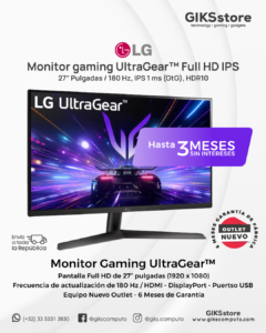 Monitor LG UltraGear 27GS60F. 27". Full HD. 180Hz. IPS. HDMI/Display Port. G-SYNC. Nuevo Outlet.