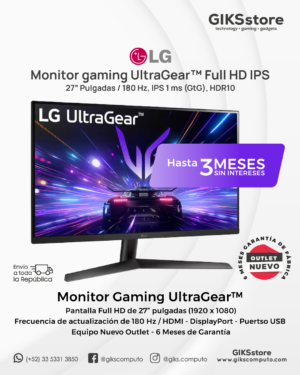 Monitor LG UltraGear 27GS60F. 27". Full HD. 180Hz. IPS. HDMI/Display Port. G-SYNC. Nuevo Outlet.