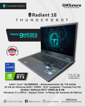 Thunderobot Radiant 16. Intel Core I9-13900hx. 32GB RAM. 1tb SSD. Nvidia RTX 5060 8gb. Pantalla 16". Windows 11. Office. Teclado Ingles Iluminado- NUEVO OUTLET