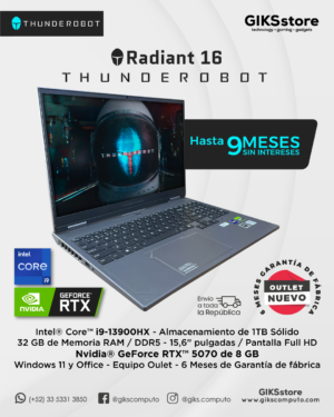 Thunderobot Radiant 16. Intel Core I9-13900hx. 32GB RAM. 1tb SSD. Nvidia RTX 5070 8gb. Pantalla 16". Windows 11. Office. Teclado Ingles Iluminado- NUEVO OUTLET