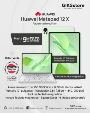 Huawei MatePad 12X PaperMatte Edition | Pantalla PaperMatte de 12 pulgadas con resolución 2.8K (2800 × 1840) y 280 ppi. | 12 GB RAM | 256 GB | Color Verde + Teclado. - NUEVO OUTLET