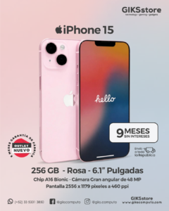 Apple iPhone 15. 256 GB. Color Rosa. Nuevo Outlet.