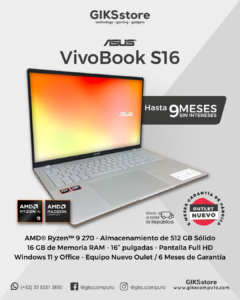 ASUS VivoBook S16 – Ryzen™ 9 270, 16GB RAM, 512GB SSD y pantalla de 16”. Nuevo outlet.