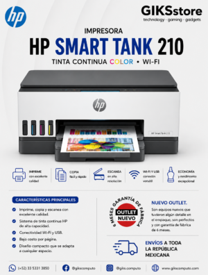Impresora HP Smart Tank 210 Tinta Continua Color Wi‑Fi. Impresión de alta calidad. Nuevo outlet.
