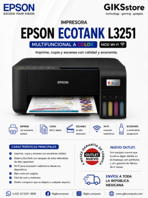 Epson EcoTank L3251 – Impresora Multifuncional a Color con Wi-Fi. Nuevo outlet.
