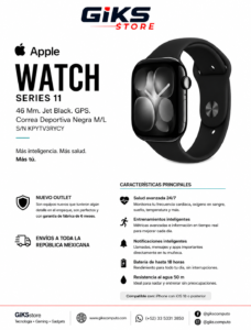 Apple Watch Series 11. 46 Mm. Jet Black. Gps. Correa Deportiva Negra