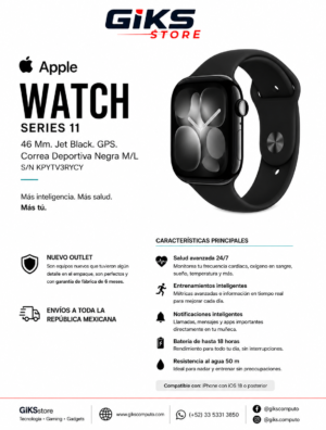 Apple Watch Series 11. 46 Mm. Jet Black. Gps. Correa Deportiva Negra