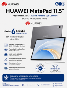 HUAWEI MatePad 11.5” PaperMatte 2.5K – 120Hz • Eye Comfort • 8GB + 256GB • Color Gris  - Con pluma •