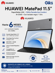 HUAWEI MatePad 11.5” PaperMatte 2.5K – 120Hz • Eye Comfort • 8GB + 256GB • Con teclado negro • Gris