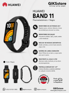 Huawei Band 11- Fluoroelastomero. Color negro. Pantalla AMOLED de 1.47"