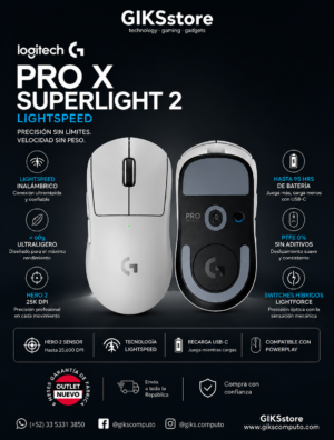 Logitech G PRO X Superlight 2 LIGHTSPEED Blanco | Sensor HERO 2 25K | Menos de 60 g. Nuevo outlet