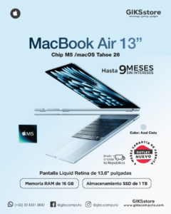 MacBook Air 13.6” con Chip M5 – 16GB RAM, 1TB SSD y Liquid Retina. Nuevo outlet.