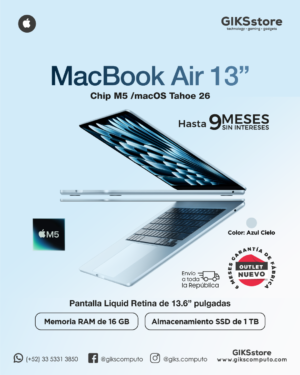 MacBook Air 13.6” con Chip M5 – 16GB RAM, 1TB SSD y Liquid Retina. Nuevo outlet.