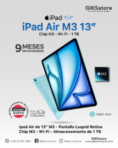 iPad Air. Chip M3. Pantalla liquid retina de 13”. 1 TB. Wi-Fi. Color Azul. Nuevo Outlet.