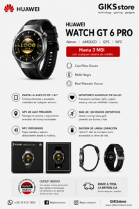 Huawei Watch GT6 Pro 46mm. - AMOLED, GPS, NFC. Caja Plata Oscura. Malla Negra