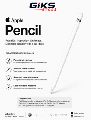 Apple Pencil 1ª Generación Blanco para iPad – Sensible a la Inclinación, Precisión y Conexión Magnética