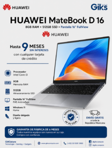 HUAWEI Matebook D 16 - 8 B RAM - 512 GB SSD - Pantalla 16 ¨ FullView