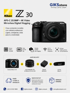 Camara Nikon Z 30 - 20.9 MP +4K UHD + Lente NIKKOR Z DX 16 - 50 mm