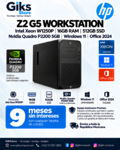 HP Z2 G5 Workstation – Intel Xeon W1250P, 16GB RAM, 512GB SSD, NVIDIA Quadro P2200 5GB, Windows 11 y Office 2024