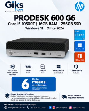 HP ProDesk 600 G6 – Intel Core i5-10500T, 16GB RAM, 256GB SSD, Windows 11 y Office 2024