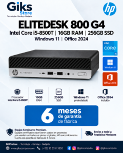 HP EliteDesk 800 G4 – Intel Core i5-8500T, 16GB RAM, 256GB SSD, Windows 11 y Office 2024
