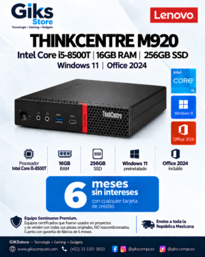 Lenovo ThinkCentre M920 – Intel Core i5-8500T, 16GB RAM, 256GB SSD, Windows 11 y Office 2024