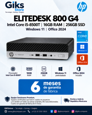 HP EliteDesk 800 G4 – Intel Core i5-8500T, 16GB RAM, 256GB SSD, Windows 11 y Office 2024