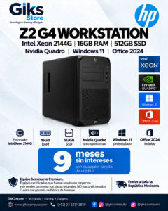 HP Z2 G4 Workstation – Intel Xeon 2144G, 16GB RAM, 512GB SSD, NVIDIA Quadro, Windows 11 y Office 2024