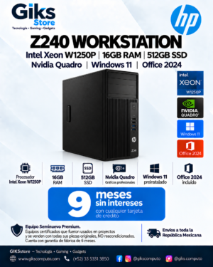 HP Z240 Workstation – Intel Xeon W1250P, 16GB RAM, 512GB SSD, NVIDIA Quadro, Windows 11 y Office 2024