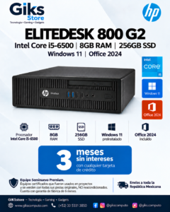 HP EliteDesk 800 G2 – Intel Core i5-6500, 8GB RAM, 256GB SSD, Windows 11 y Office 2024